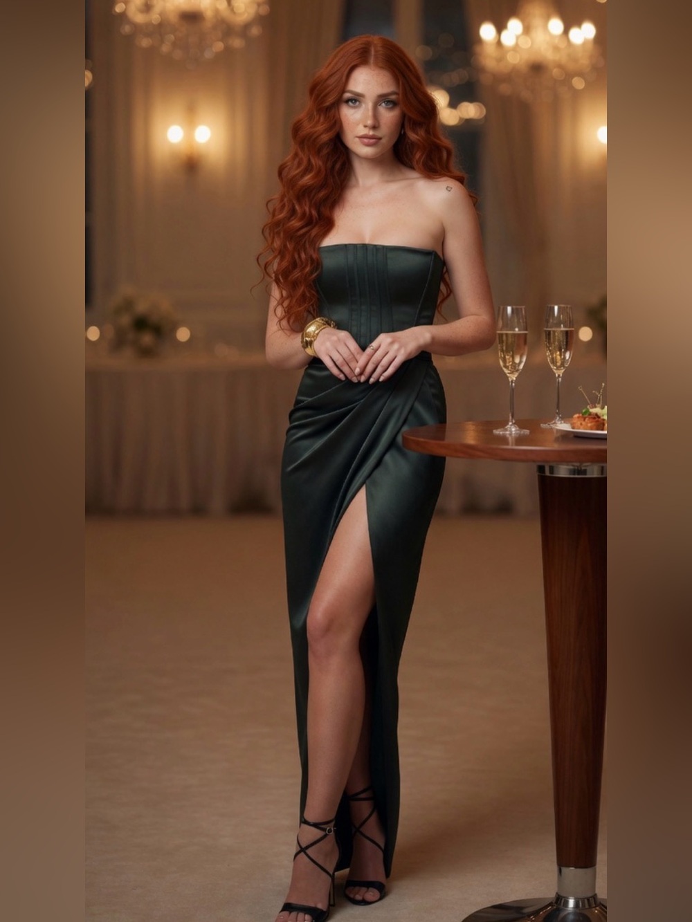 HOUSE OF CB 'Carelle' Emerald Satin Strapless Maxi Dress/Small-US 4-6 $299
